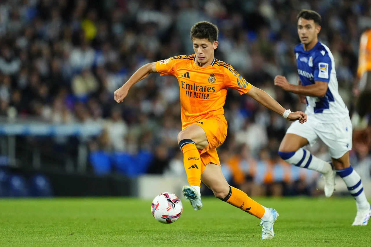 Arda Guler attacking midfield of Real Madrid during the La Liga football match between Real Sociedad and Real Madrid CF at Reale Arena in San Sebastian, Spain, September 14, 2024. (AA Photo)