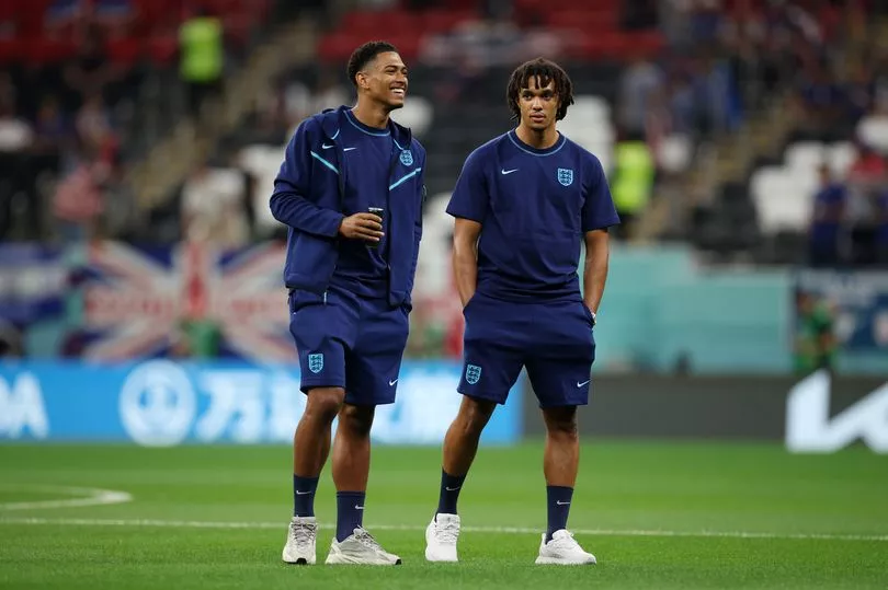 Trent Alexander Arnold and Jude Bellingham for England. (Image: Photo by Eddie Keogh - The FA/The FA via Getty Images)