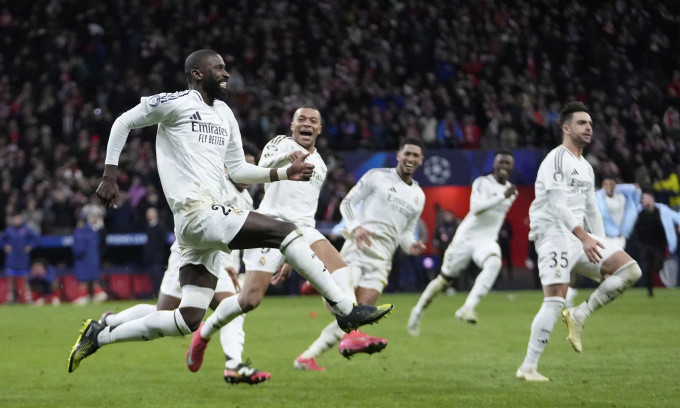 Rüdiger celebrating his winning penalty vs Atlético Madrid [photo: AP]